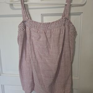 Old Navy Pink and White Striped Smocked Strap Camisole